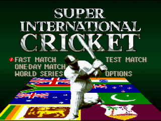 Super International Cricket title screen for Super Nintendo